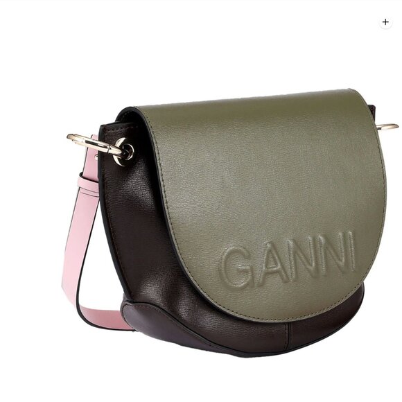 Ganni Banner Shoulder Bag in Kalamata Green Brown Pink - Picture 3 of 9